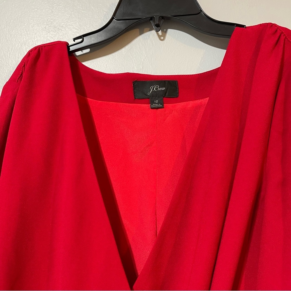 J. Crew size 12 crepe wrap Belted short dress red 3/4 sleeve Holidays  Lined - Picture 6 of 13